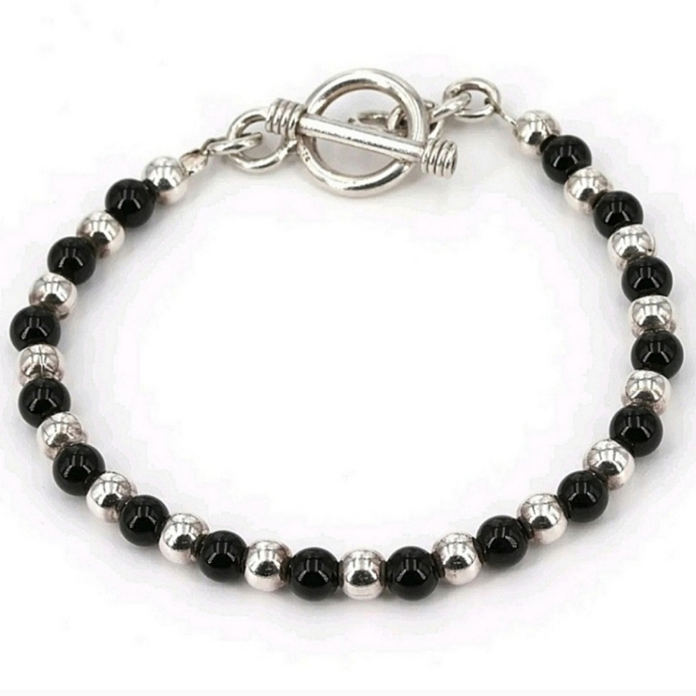 Rare Silpada Sterling Black Onyx Beaded Toggle Bracelet B0340